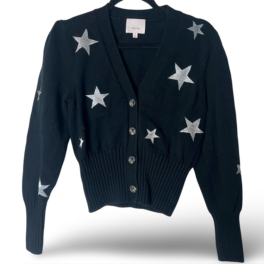 Cinq à Sept Women's Morgan Metallic Star Cardigan black silver Sz. M